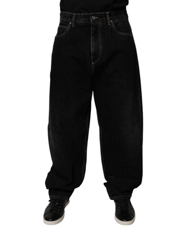 Black Cotton Mid Waist Wide Leg Denim Jeans Dolce & Gabbana