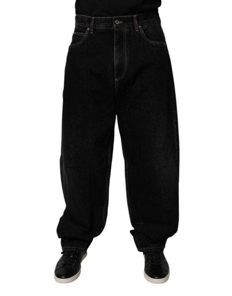 Black Cotton Mid Waist Wide Leg Denim Jeans Dolce & Gabbana