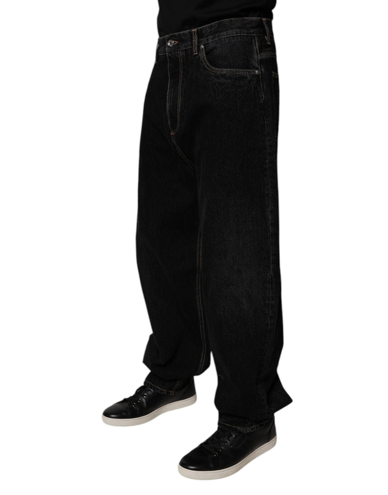 Black Cotton Mid Waist Wide Leg Denim Jeans Dolce & Gabbana