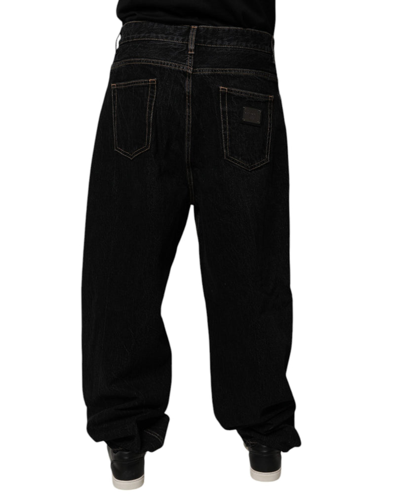 Black Cotton Mid Waist Wide Leg Denim Jeans Dolce & Gabbana