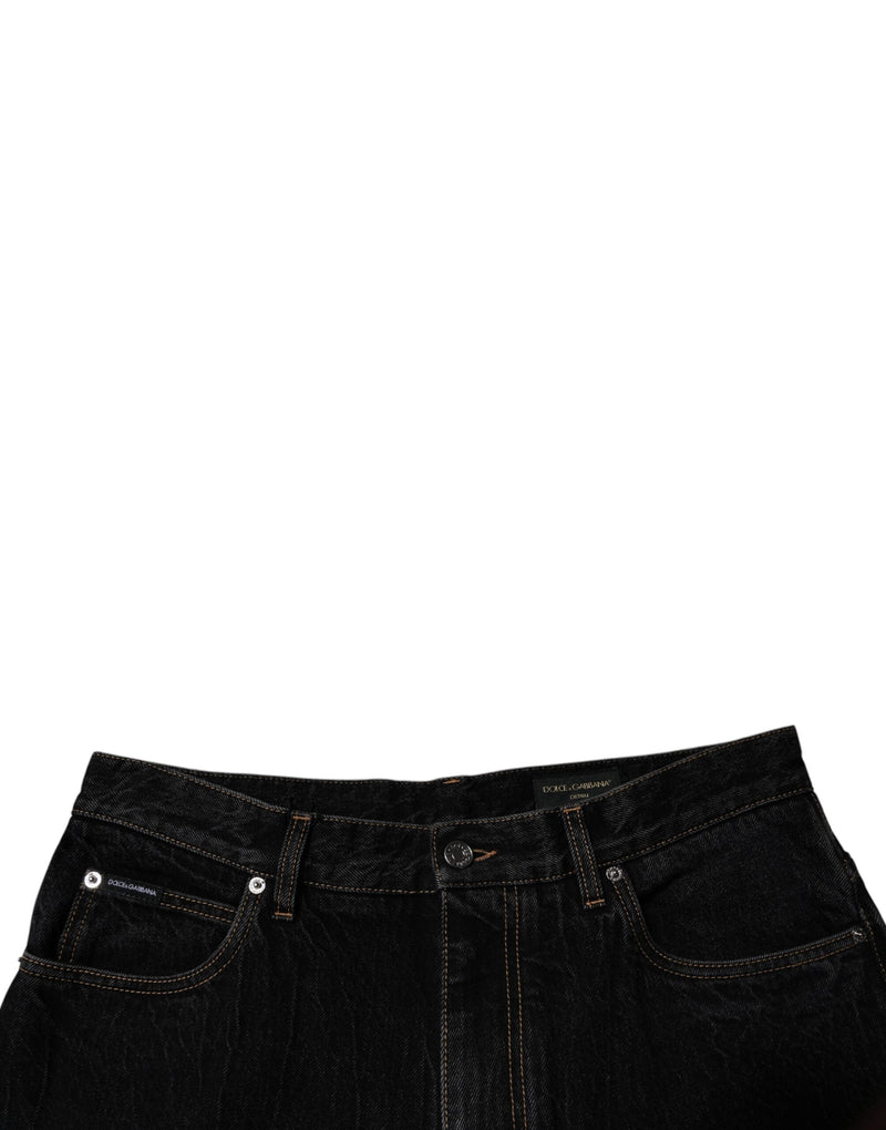 Black Cotton Mid Waist Wide Leg Denim Jeans Dolce & Gabbana
