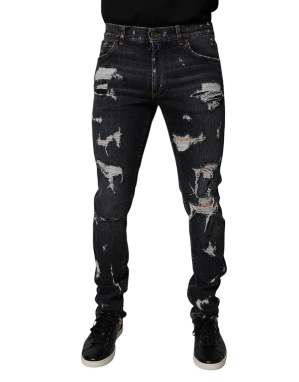 Black Tattered Cotton Skinny Men Denim Jeans Dolce & Gabbana
