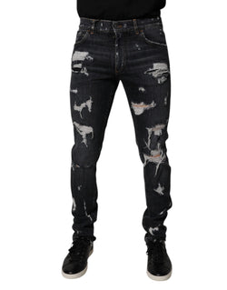 Black Tattered Cotton Skinny Men Denim Jeans Dolce & Gabbana