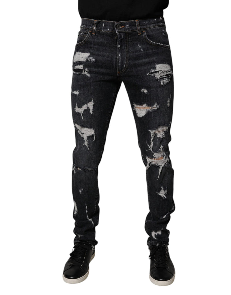 Black Tattered Cotton Skinny Men Denim Jeans Dolce & Gabbana