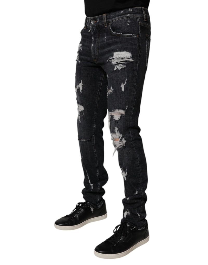 Black Tattered Cotton Skinny Men Denim Jeans Dolce & Gabbana