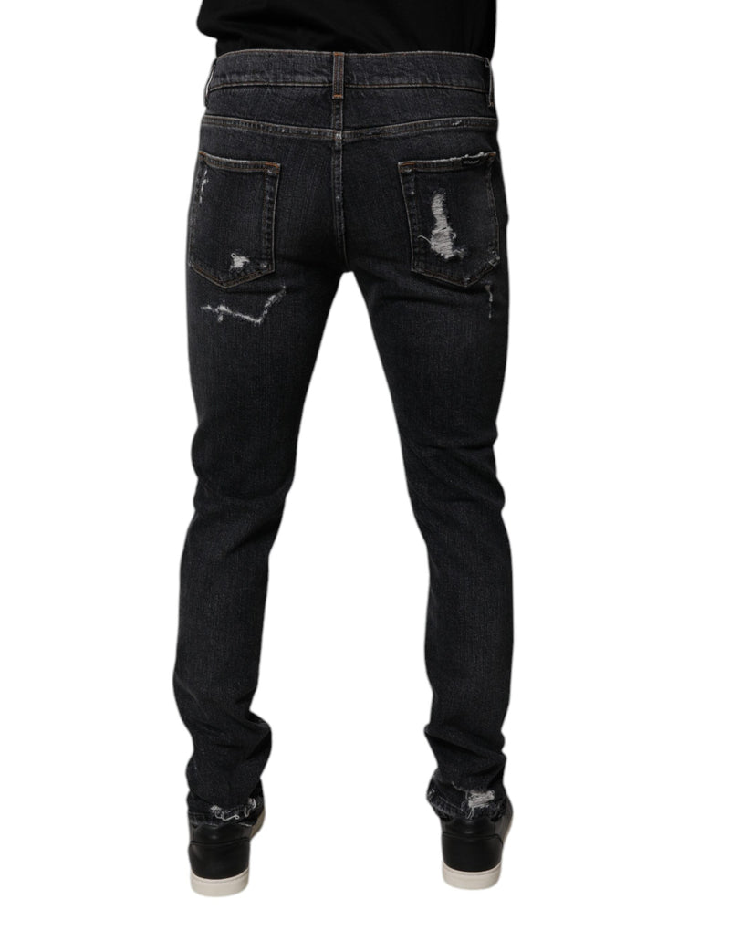 Black Tattered Cotton Skinny Men Denim Jeans Dolce & Gabbana