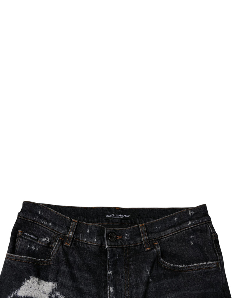 Black Tattered Cotton Skinny Men Denim Jeans Dolce & Gabbana
