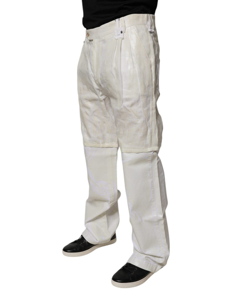 White Linen Mid Waist Straight Men Denim Jeans Dolce & Gabbana