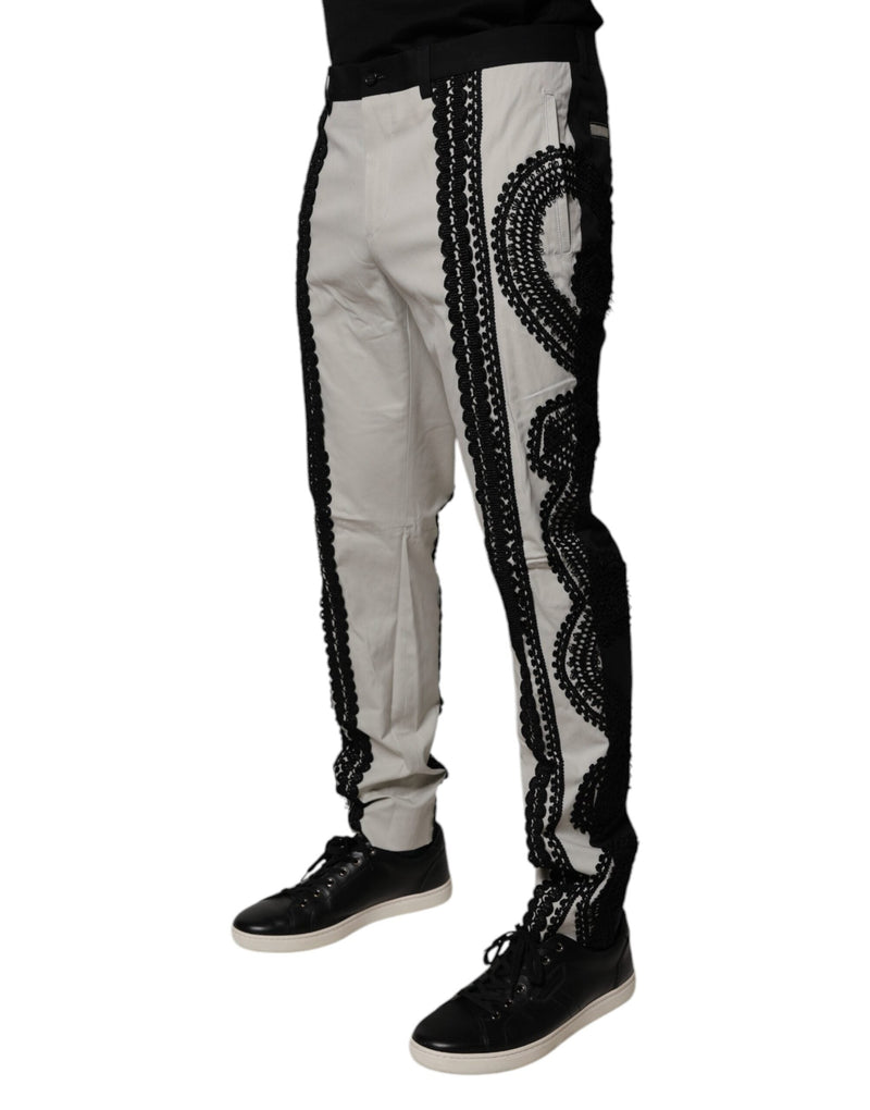 White Lace Trim Mid Waist Dress Formal Pants Dolce & Gabbana