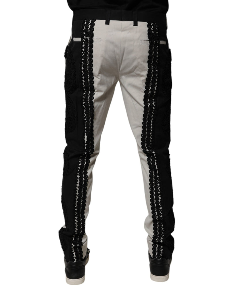 White Lace Trim Mid Waist Dress Formal Pants Dolce & Gabbana