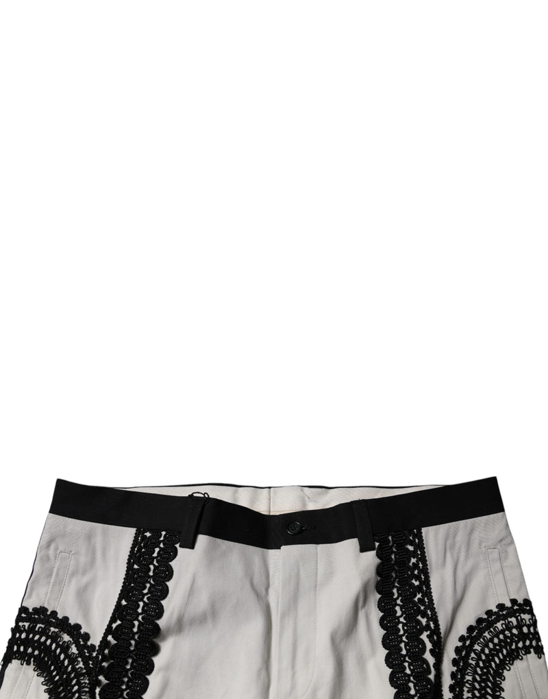 White Lace Trim Mid Waist Dress Formal Pants Dolce & Gabbana