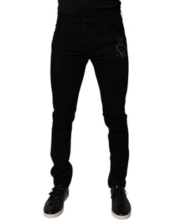 Black Sacred Heart Cotton Skinny Denim Jeans Dolce & Gabbana