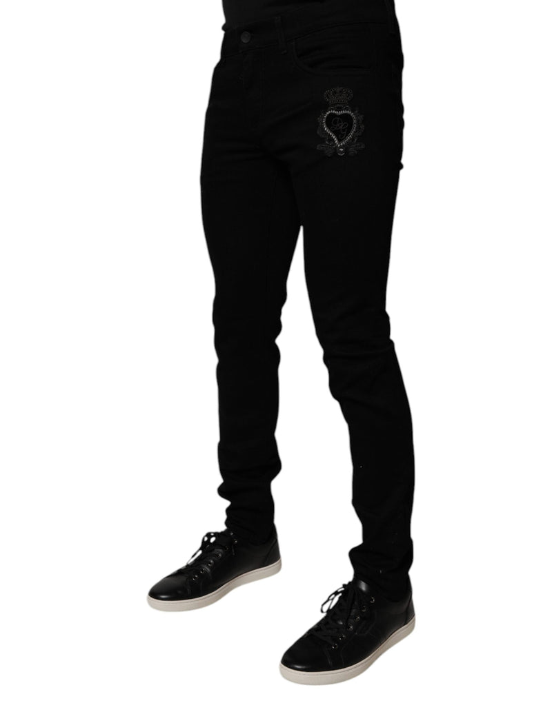 Black Sacred Heart Cotton Skinny Denim Jeans Dolce & Gabbana
