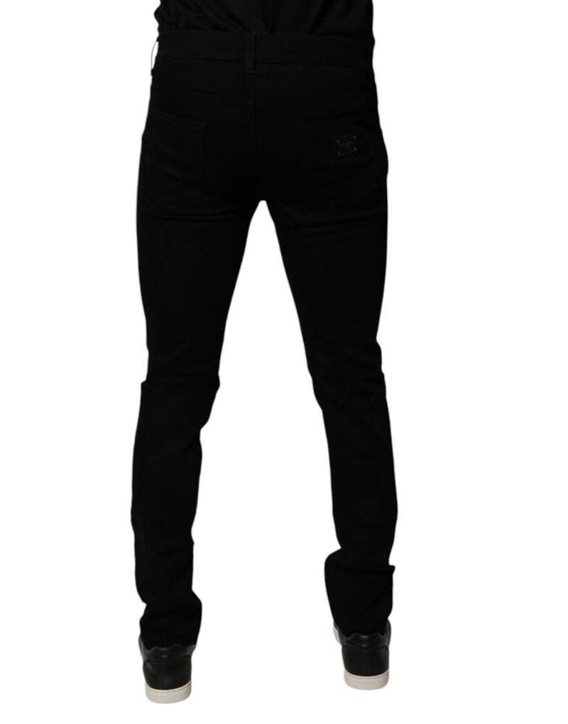 Black Sacred Heart Cotton Skinny Denim Jeans Dolce & Gabbana