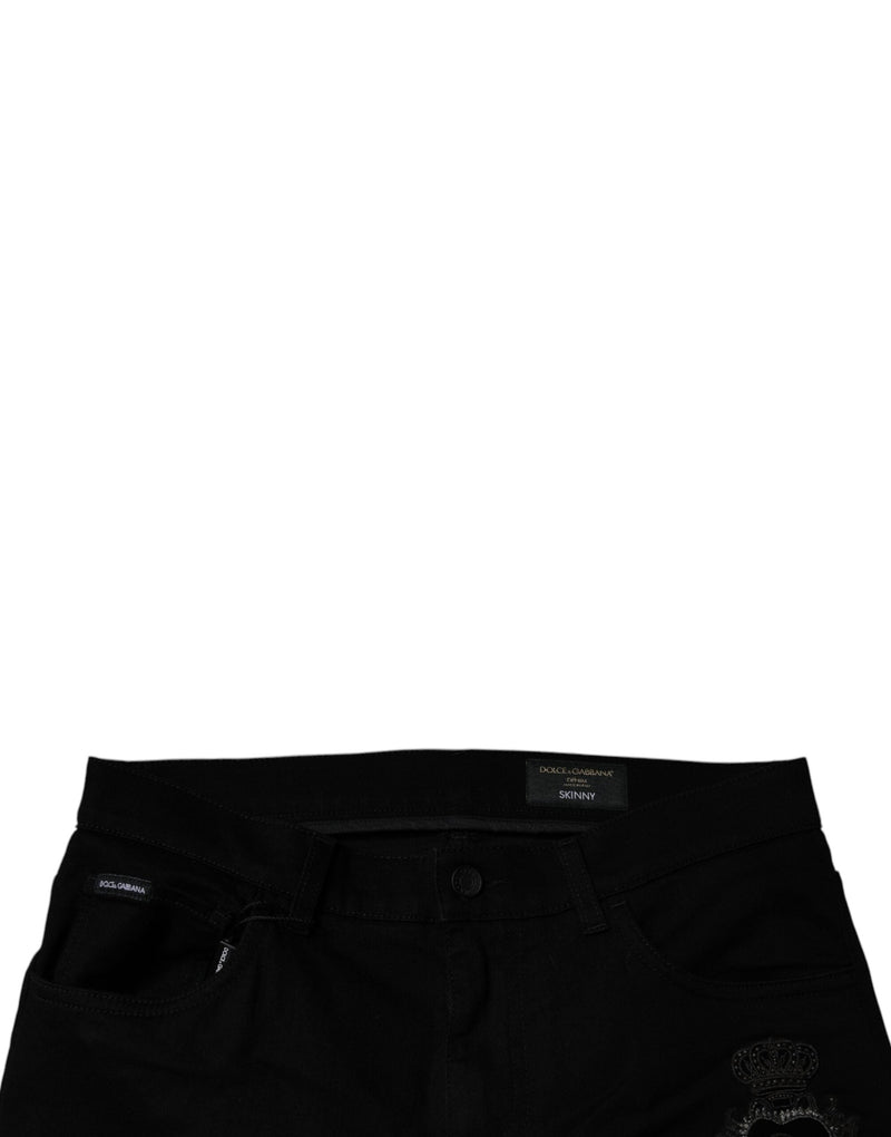 Black Sacred Heart Cotton Skinny Denim Jeans Dolce & Gabbana