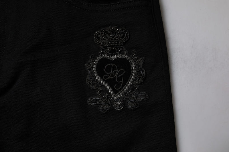 Black Sacred Heart Cotton Skinny Denim Jeans Dolce & Gabbana