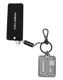 Gray Black DG Rubber Logo Silver Men's Keychain Keyring Dolce & Gabbana