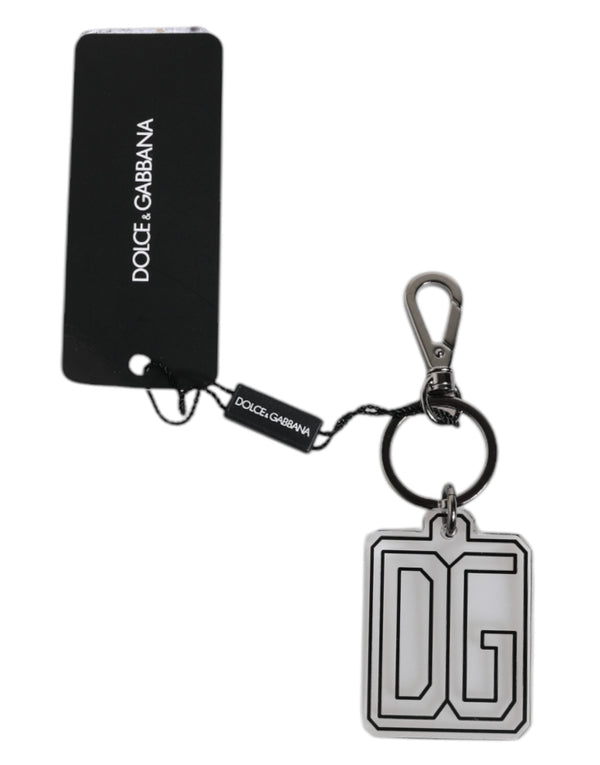 Gray Black DG Rubber Logo Silver Men's Keychain Keyring Dolce & Gabbana