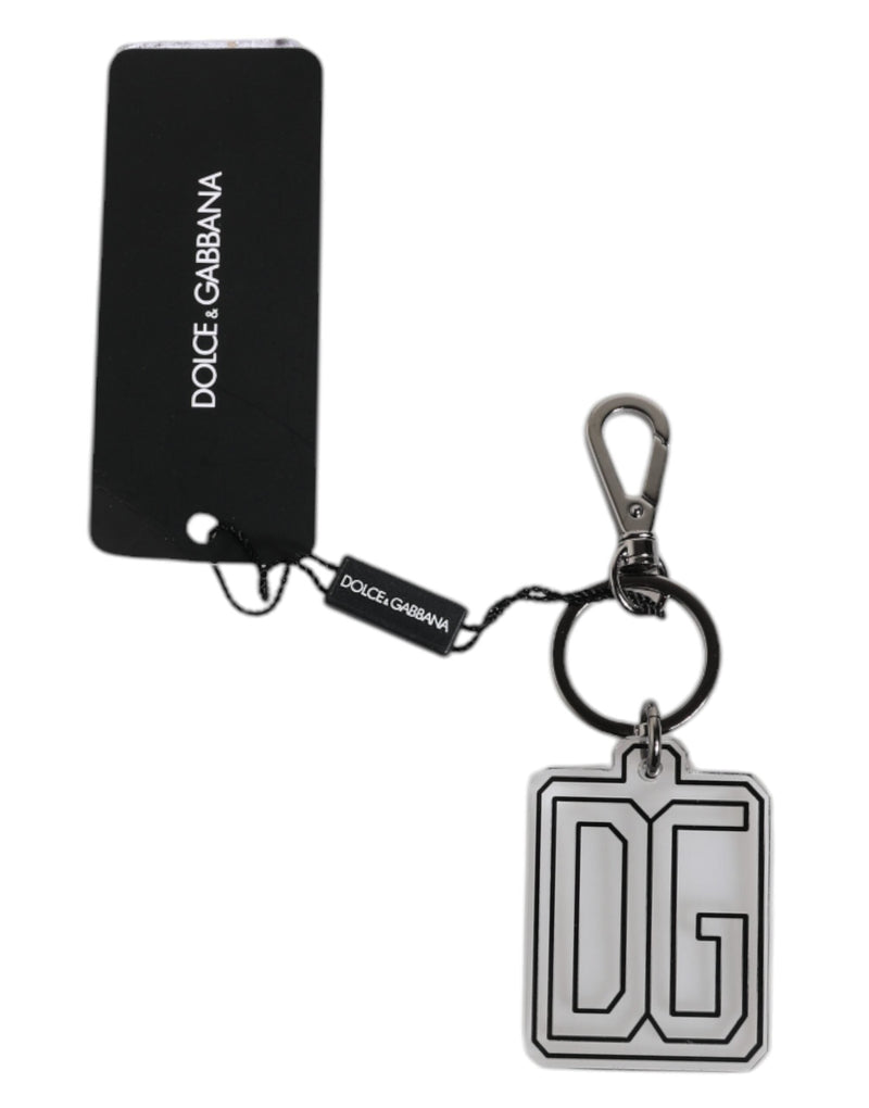 Gray Black DG Rubber Logo Silver Men's Keychain Keyring Dolce & Gabbana