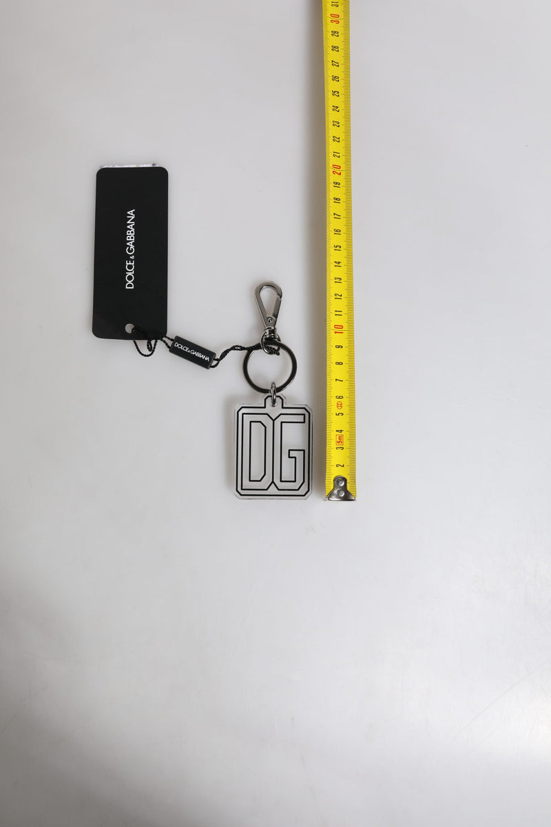 Gray Black DG Rubber Logo Silver Men's Keychain Keyring Dolce & Gabbana