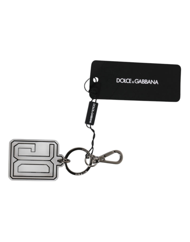 Gray Black DG Rubber Logo Silver Men's Keychain Keyring Dolce & Gabbana