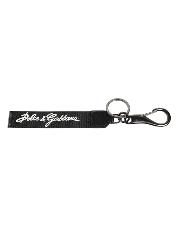 Black White DG Logo Silver Men Keychain Polyester Keyring Dolce & Gabbana