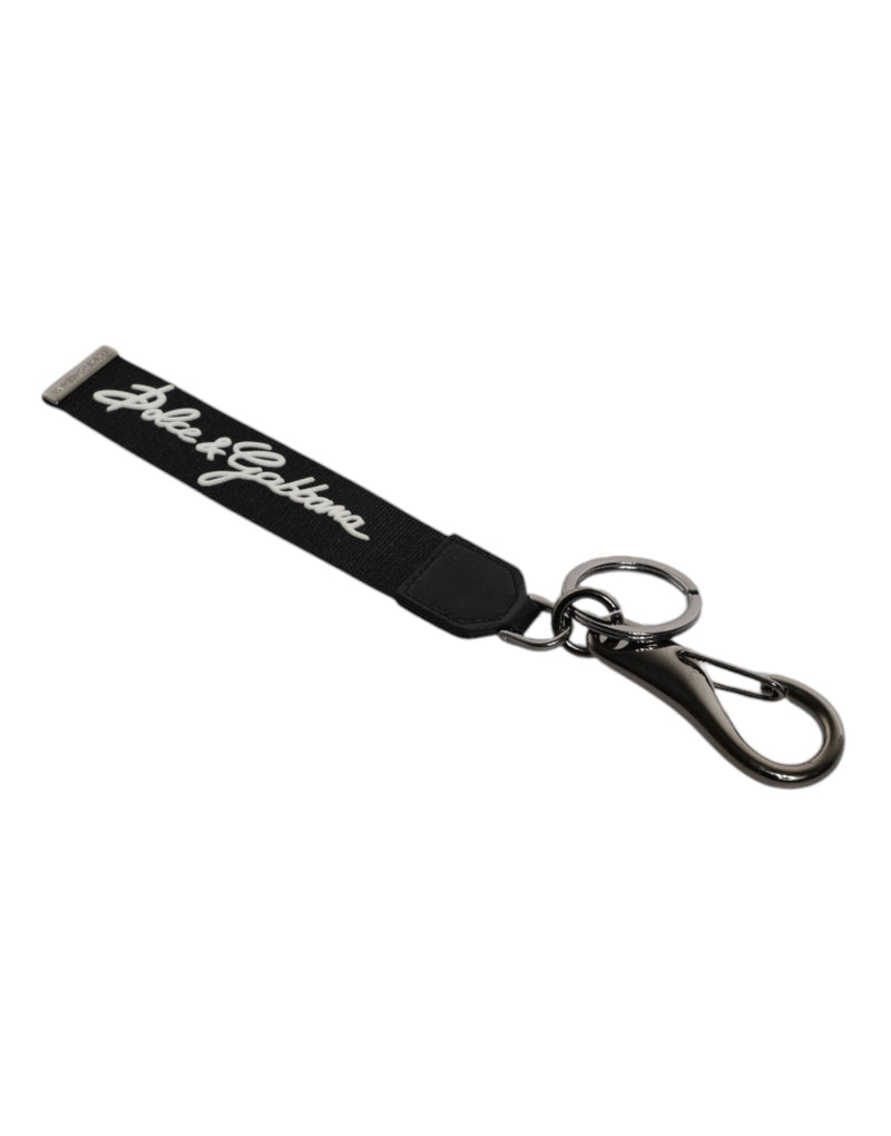 Black White DG Logo Silver Men Keychain Polyester Keyring Dolce & Gabbana
