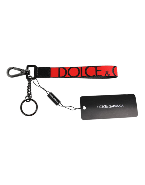 Red Logo Nylon Silver Brass Men Holder Keychain Keyring Dolce & Gabbana