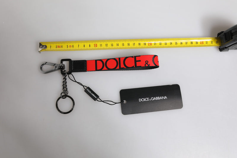 Red Logo Nylon Silver Brass Men Holder Keychain Keyring Dolce & Gabbana