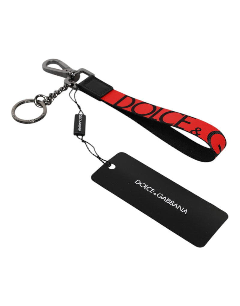 Red Logo Nylon Silver Brass Men Holder Keychain Keyring Dolce & Gabbana
