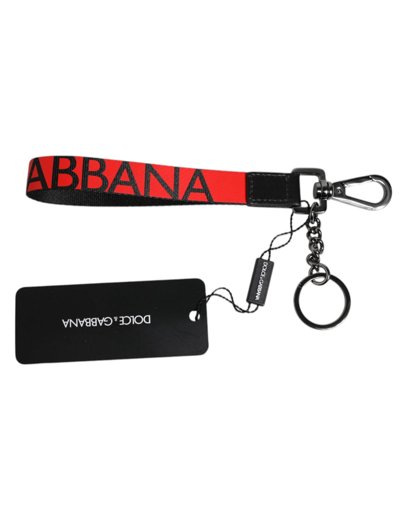 Red Logo Nylon Silver Brass Men Holder Keychain Keyring Dolce & Gabbana