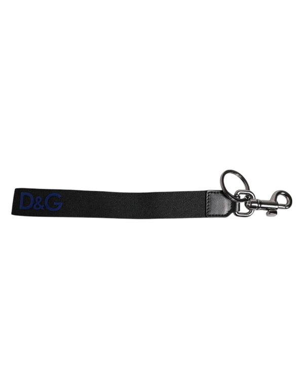 Black Logo Nylon Silver Brass Men Holder Keychain Keyring Dolce & Gabbana