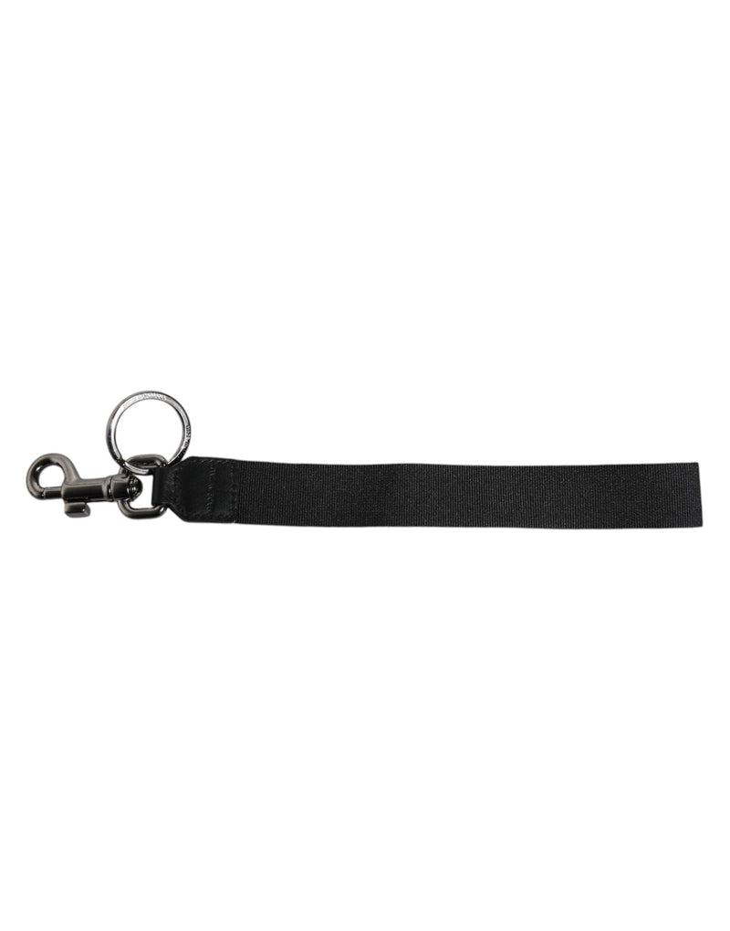 Black Logo Nylon Silver Brass Men Holder Keychain Keyring Dolce & Gabbana