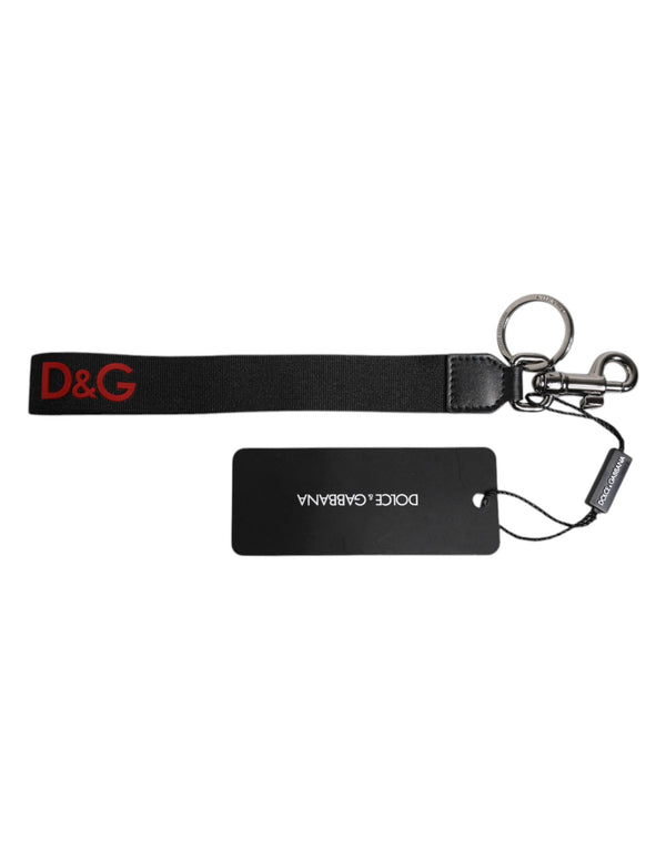 Black Logo Nylon Silver Brass Men Holder Keychain Keyring Dolce & Gabbana