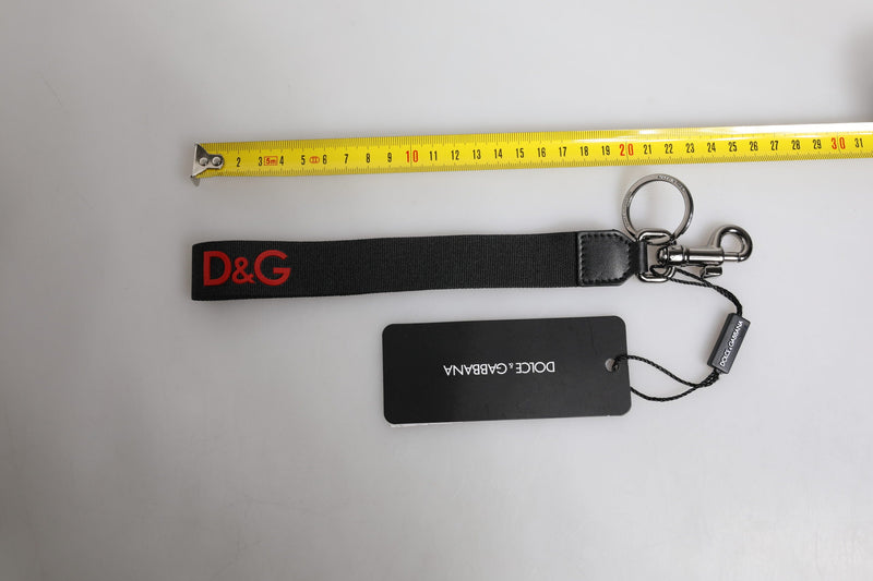 Black Logo Nylon Silver Brass Men Holder Keychain Keyring Dolce & Gabbana