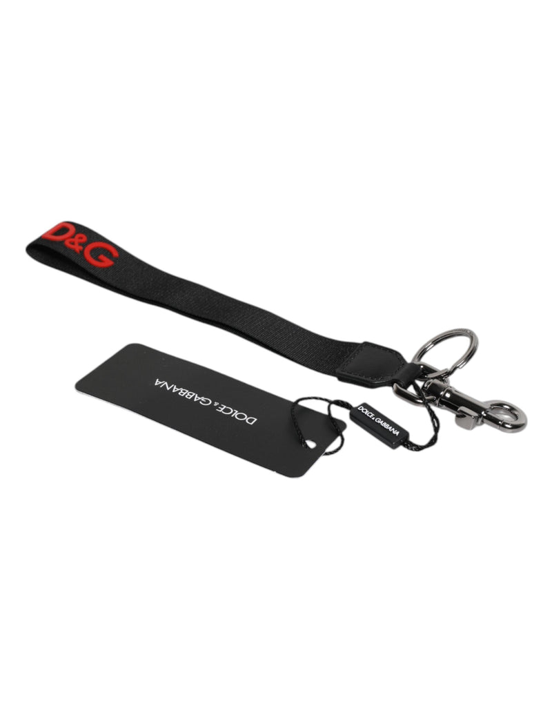 Black Logo Nylon Silver Brass Men Holder Keychain Keyring Dolce & Gabbana