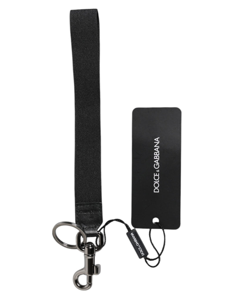 Black Logo Nylon Silver Brass Men Holder Keychain Keyring Dolce & Gabbana