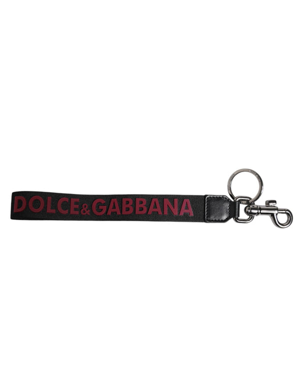 Black Logo Nylon Silver Brass Men Holder Keychain Keyring Dolce & Gabbana