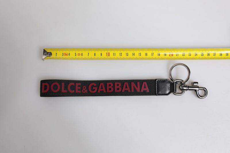 Black Logo Nylon Silver Brass Men Holder Keychain Keyring Dolce & Gabbana