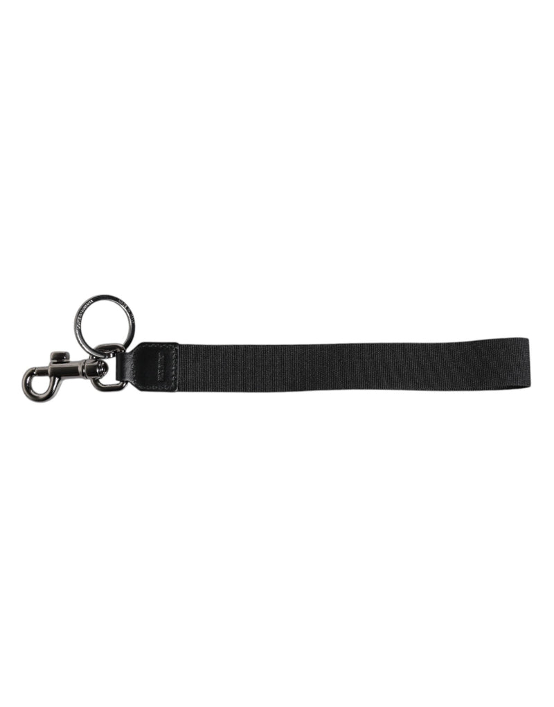 Black Logo Nylon Silver Brass Men Holder Keychain Keyring Dolce & Gabbana