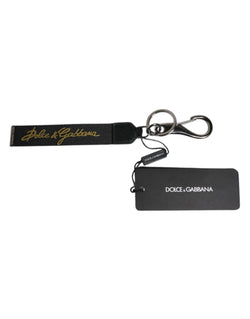 Black Logo Nylon Silver Brass Men Holder Keychain Keyring Dolce & Gabbana