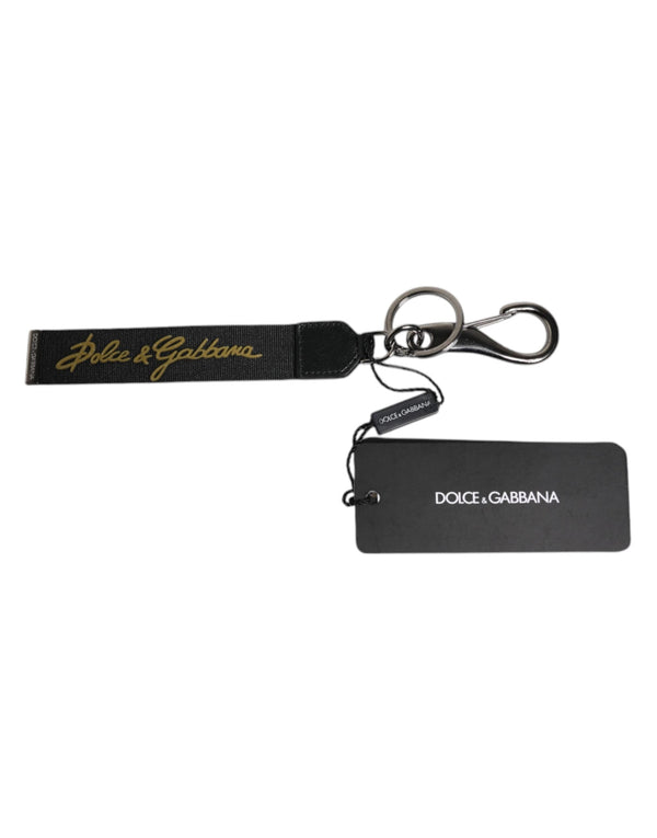 Black Logo Nylon Silver Brass Men Holder Keychain Keyring Dolce & Gabbana