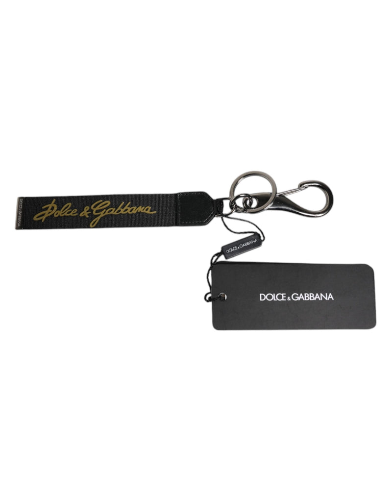 Black Logo Nylon Silver Brass Men Holder Keychain Keyring Dolce & Gabbana
