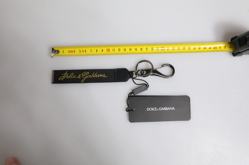 Black Logo Nylon Silver Brass Men Holder Keychain Keyring Dolce & Gabbana