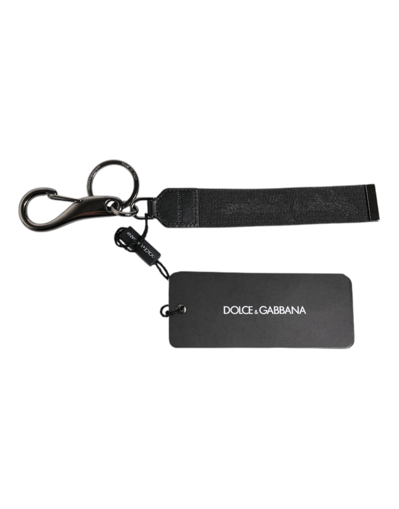 Black Logo Nylon Silver Brass Men Holder Keychain Keyring Dolce & Gabbana