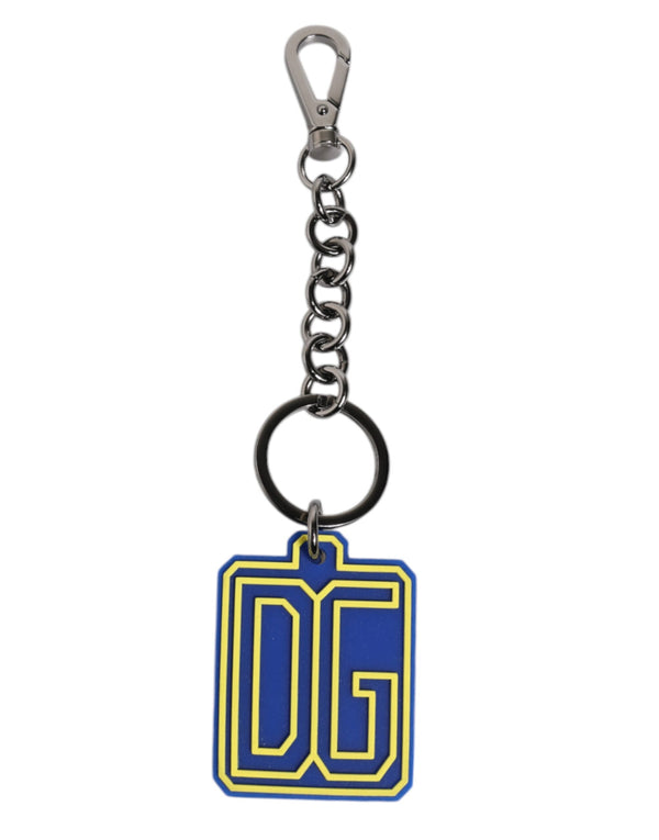 Blue Yellow DG Rubber Logo Silver Men's Keychain Keyring Dolce & Gabbana