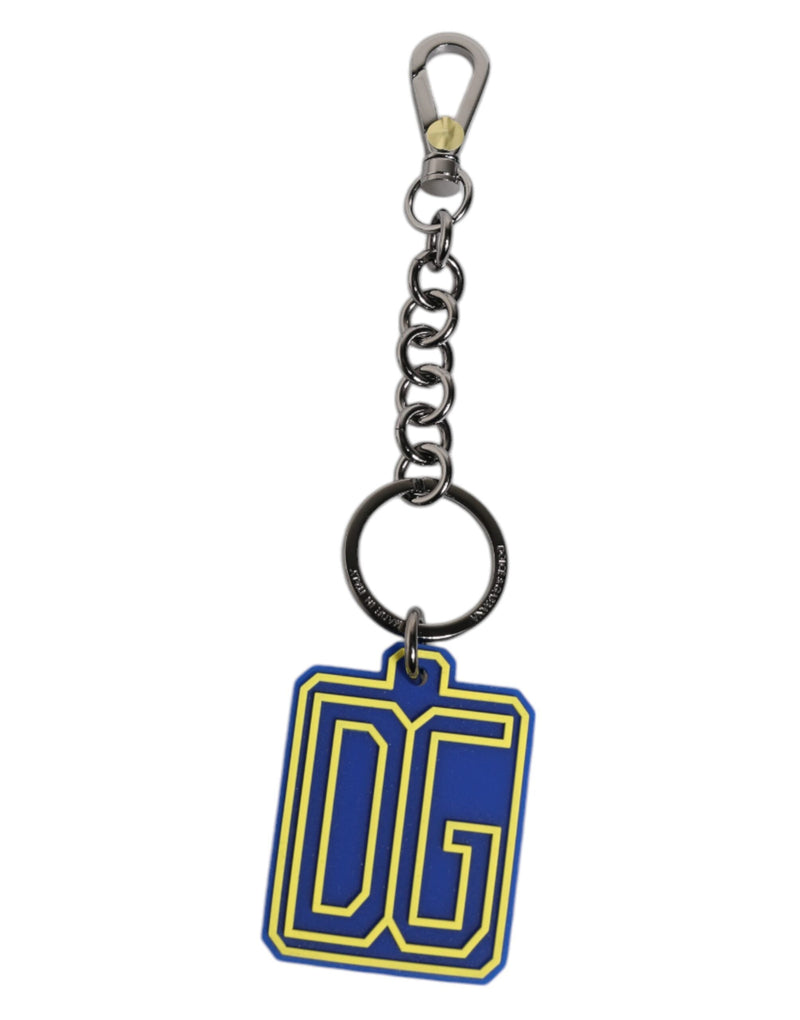 Blue Yellow DG Rubber Logo Silver Men's Keychain Keyring Dolce & Gabbana
