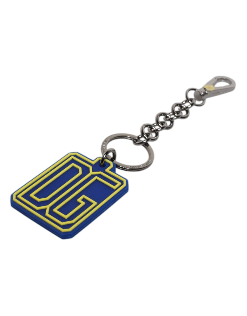 Blue Yellow DG Rubber Logo Silver Men's Keychain Keyring Dolce & Gabbana