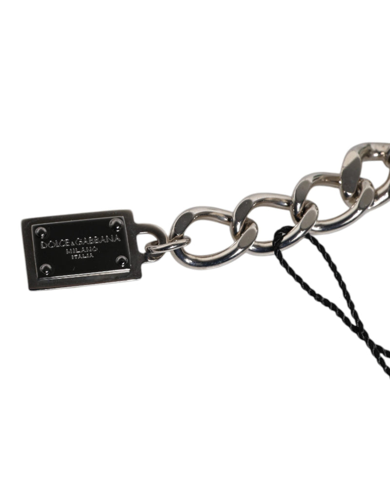 Silver Tone Brass Bead Dice Logo Embellish Charm Bracelet Dolce & Gabbana