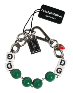 Silver Tone Brass Bead Dice Logo Embellish Charm Bracelet Dolce & Gabbana